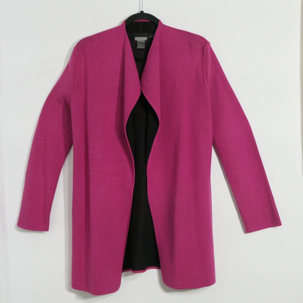 Sigrid Olsen Womens Open Front Cardigan S Magenta Pink Silk Blend Quiet Luxury